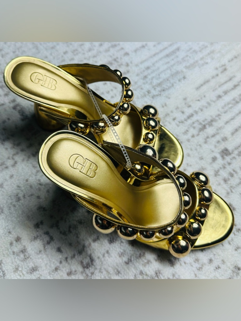 Gianni Bini Metallic Gold Beaded Double-Strap Heels - Picture 6 of 10